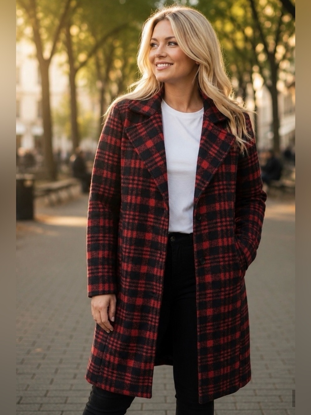 Bohme Red Black Plaid Y2K Boho Long Coat Jacket NWT Size M